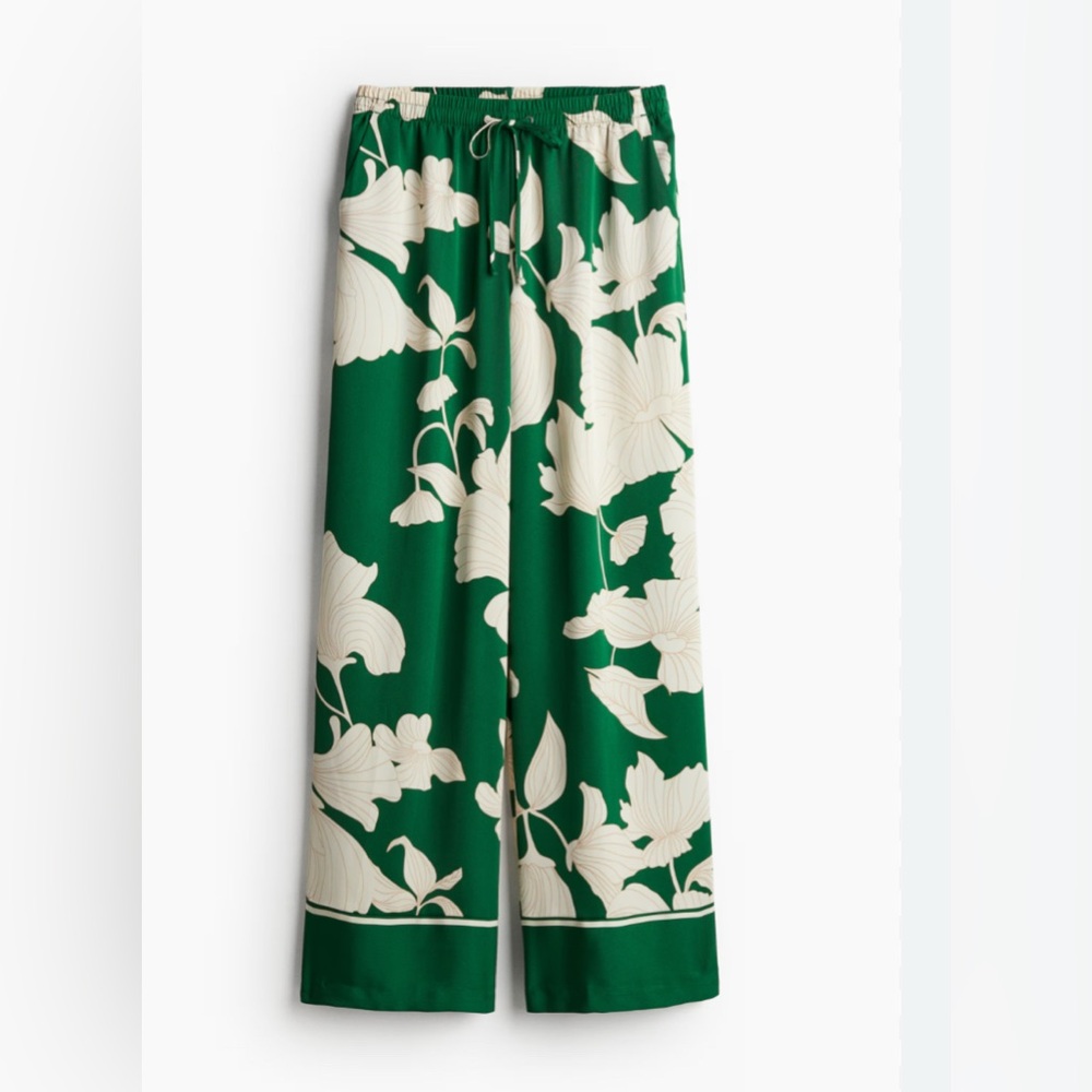H&M Wide Leg green floral pants M